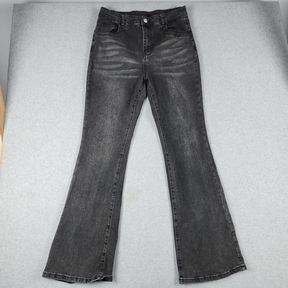 SHEIN Flared Jeans Womens XL Black Denim Dark Wash Cotton Stretch High Rise